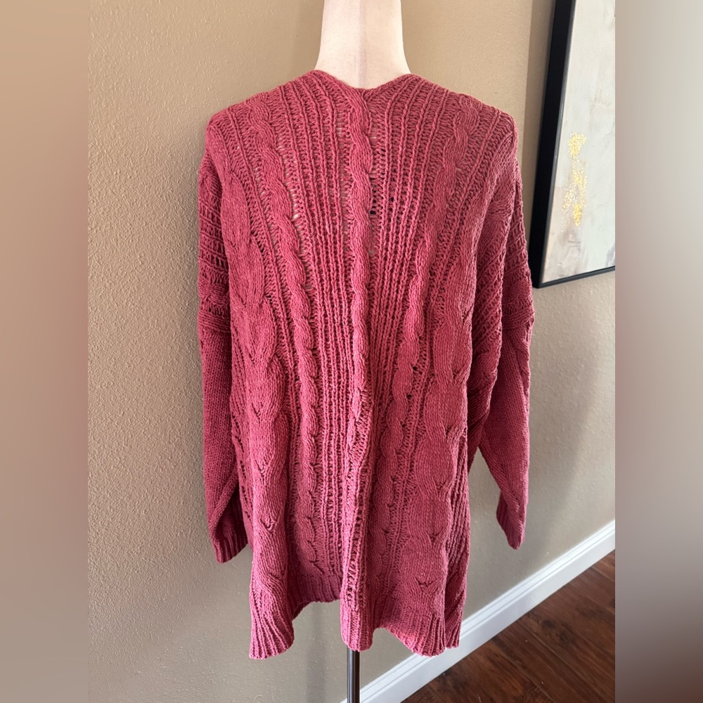 Cozy Soft Rose Pink Cable Knit Chenille Cardigan - Picture 10 of 12